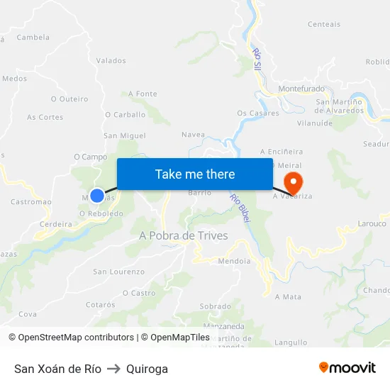 San Xoán de Río to Quiroga map