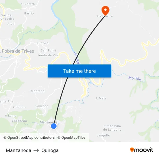 Manzaneda to Quiroga map