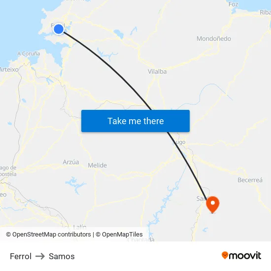 Ferrol to Samos map