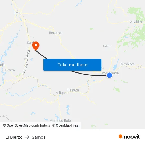 El Bierzo to Samos map
