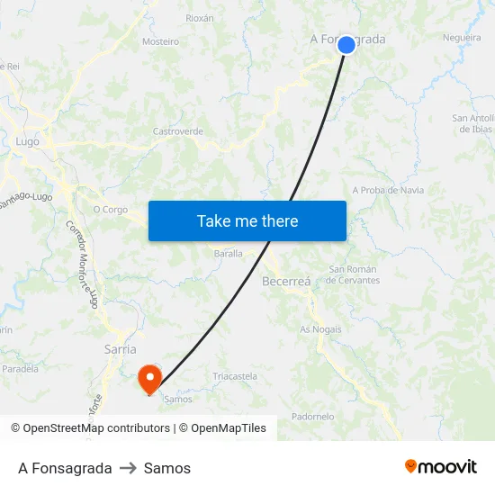 A Fonsagrada to Samos map