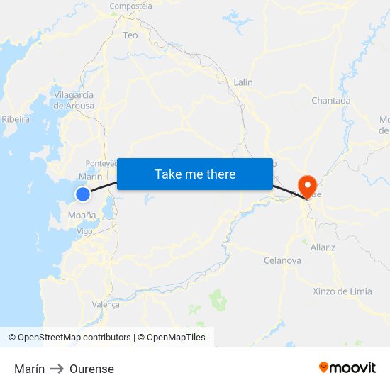 Marín to Ourense map