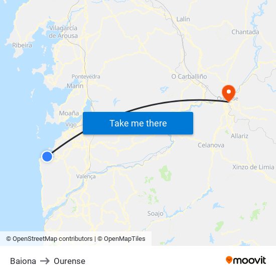 Baiona to Ourense map