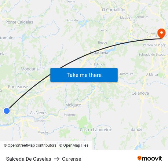 Salceda De Caselas to Ourense map