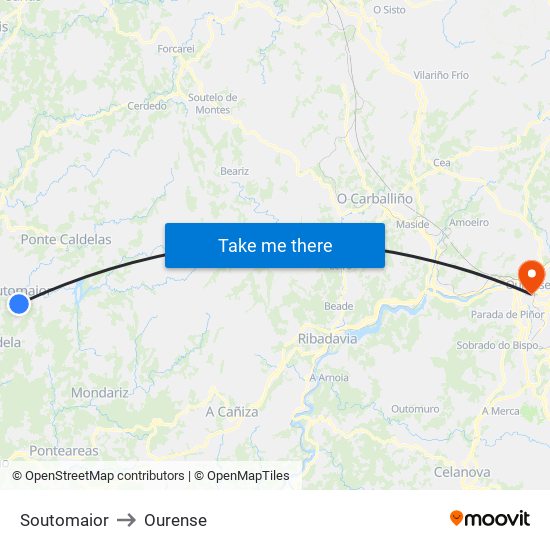 Soutomaior to Ourense map