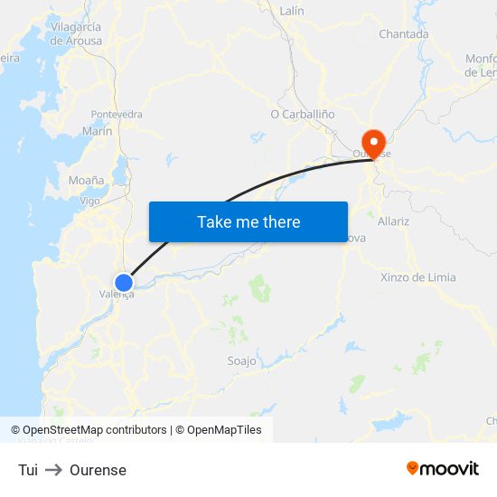 Tui to Ourense map