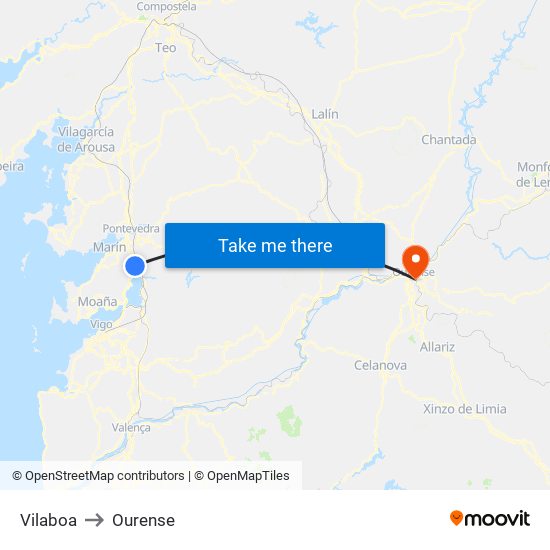 Vilaboa to Ourense map