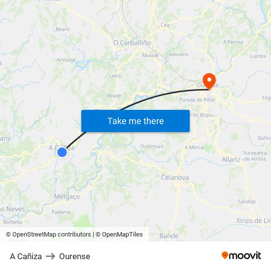 A Cañiza to Ourense map