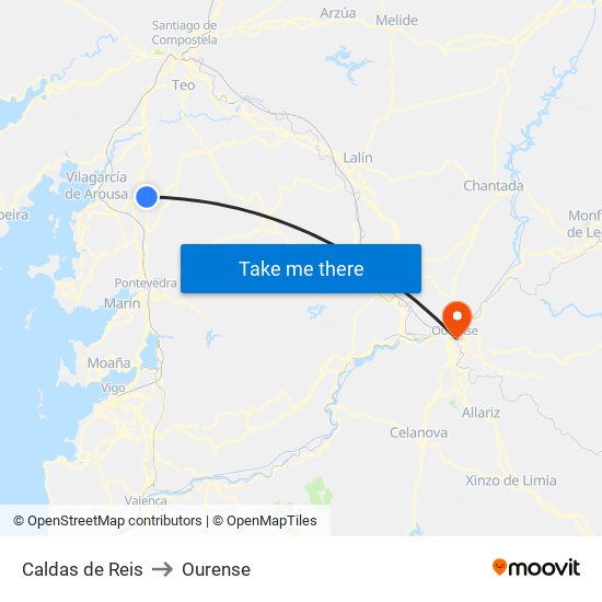 Caldas de Reis to Ourense map