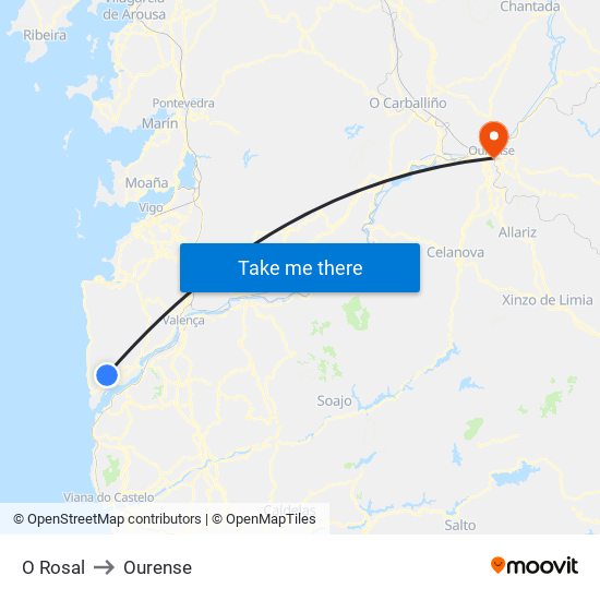 O Rosal to Ourense map