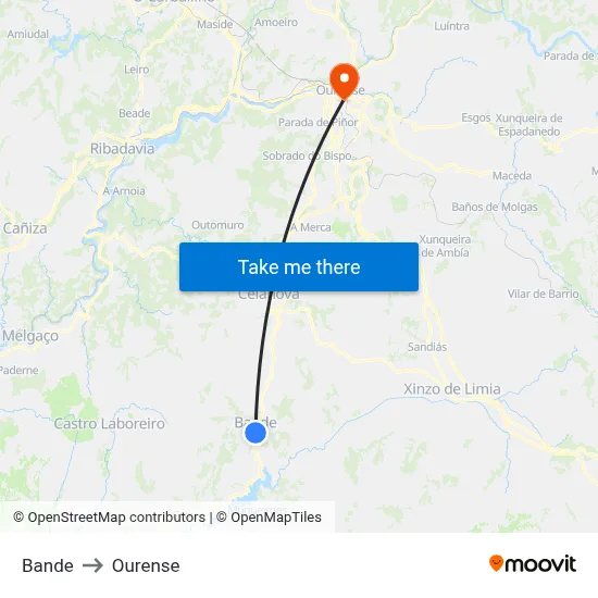 Bande to Ourense map