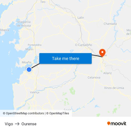 Vigo to Ourense map