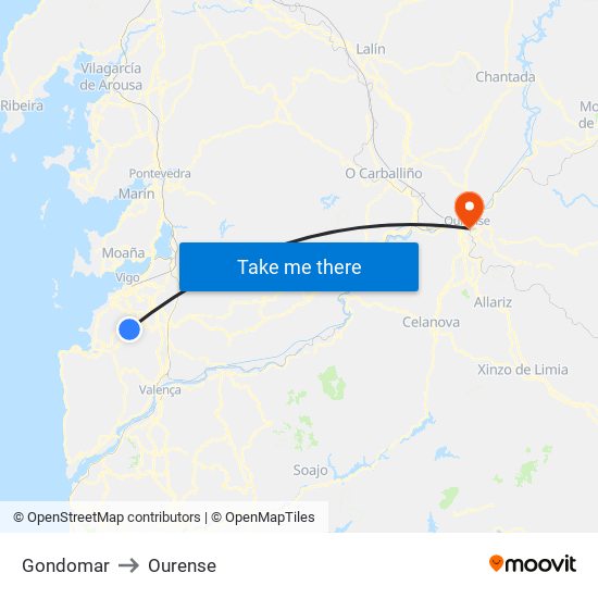 Gondomar to Ourense map