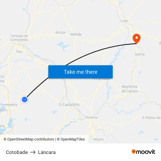 Cotobade to Láncara map