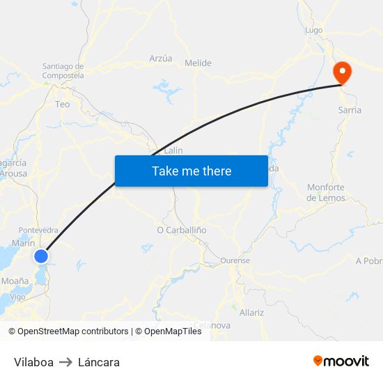 Vilaboa to Láncara map