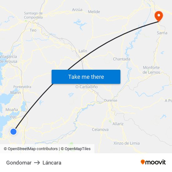Gondomar to Láncara map