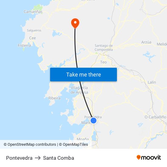 Pontevedra to Santa Comba map