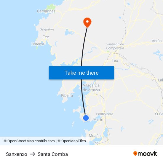 Sanxenxo to Santa Comba map