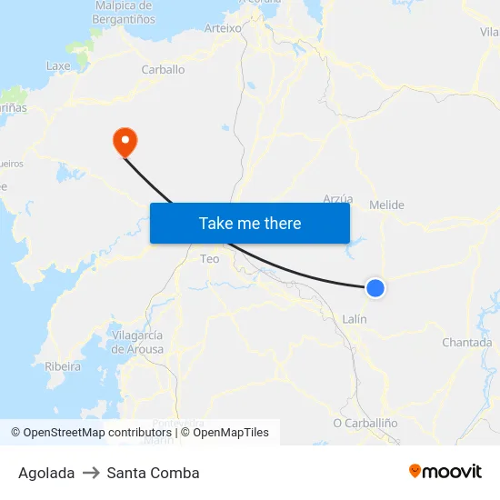 Agolada to Santa Comba map