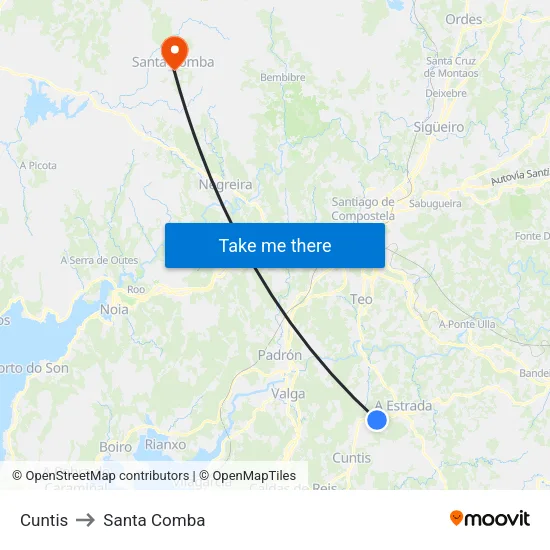Cuntis to Santa Comba map