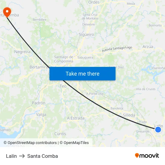 Lalín to Santa Comba map