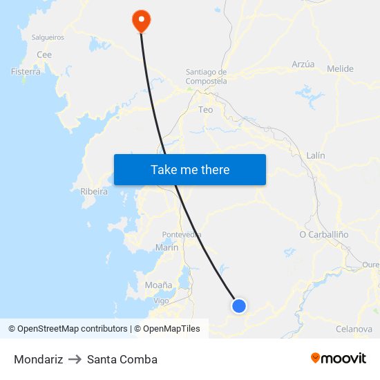Mondariz to Santa Comba map
