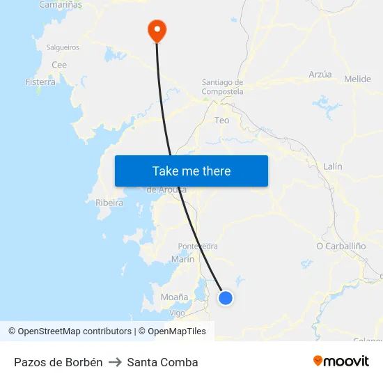 Pazos de Borbén to Santa Comba map