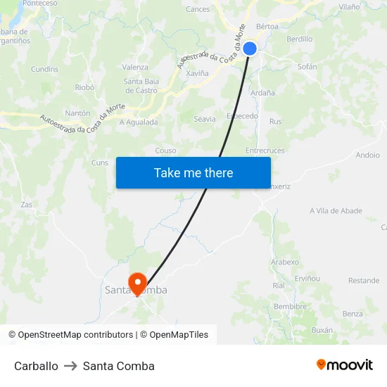 Carballo to Santa Comba map
