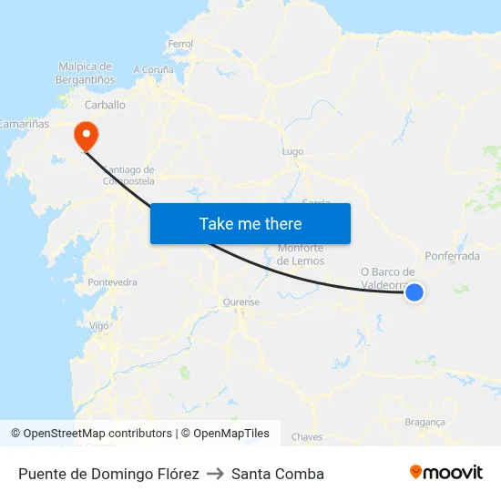 Puente de Domingo Flórez to Santa Comba map