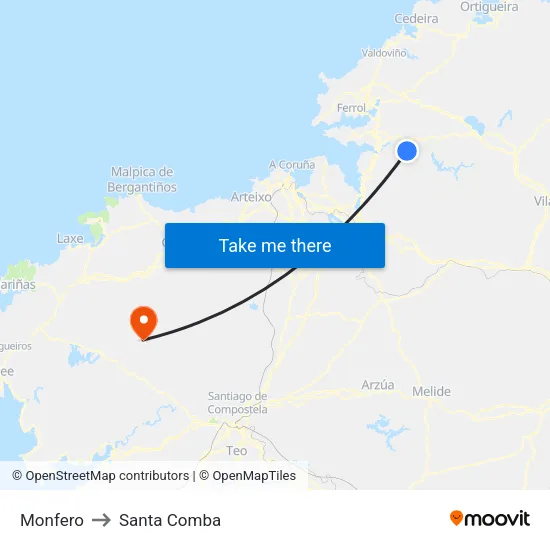 Monfero to Santa Comba map