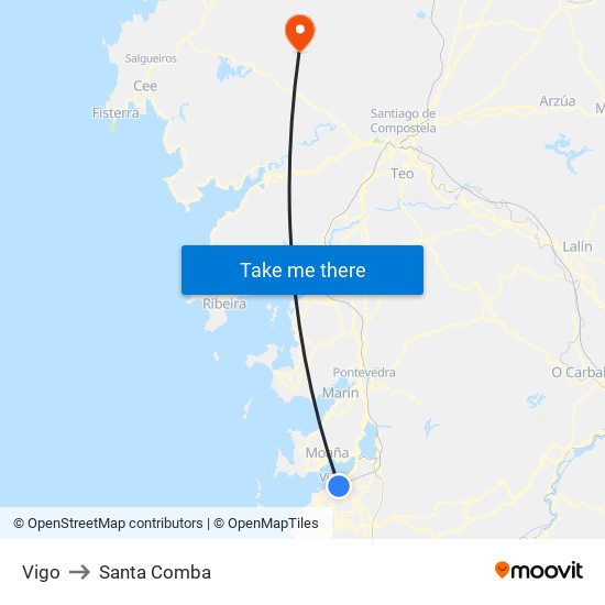 Vigo to Santa Comba map