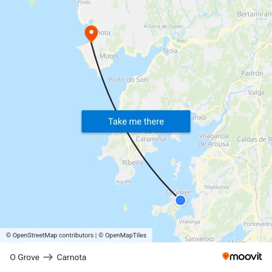 O Grove to Carnota map