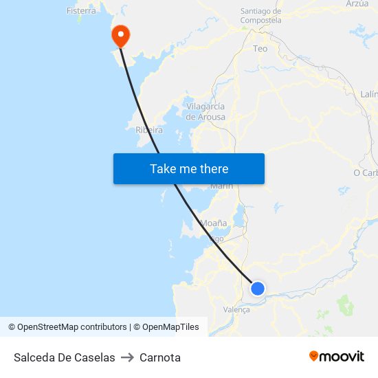 Salceda De Caselas to Carnota map