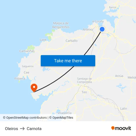 Oleiros to Carnota map