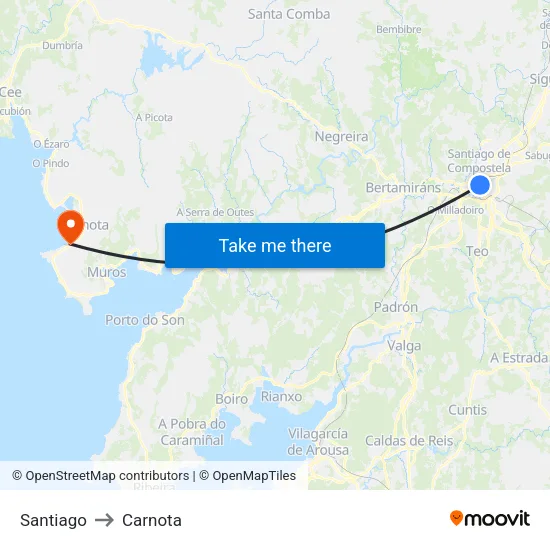 Santiago to Carnota map