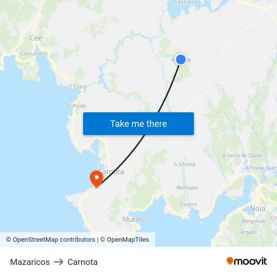Mazaricos to Carnota map