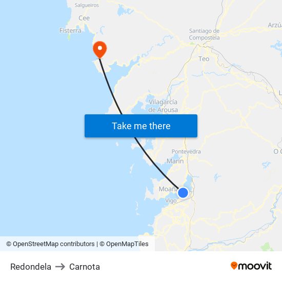 Redondela to Carnota map