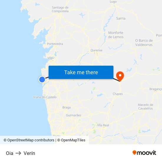 Oia to Verín map