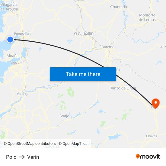 Poio to Verín map