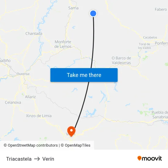 Triacastela to Verín map