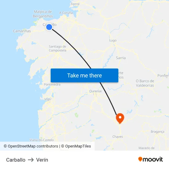 Carballo to Verín map