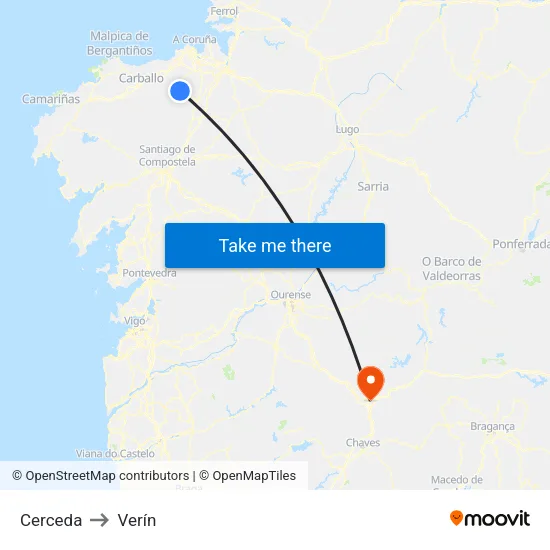 Cerceda to Verín map