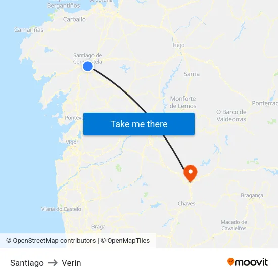 Santiago to Verín map