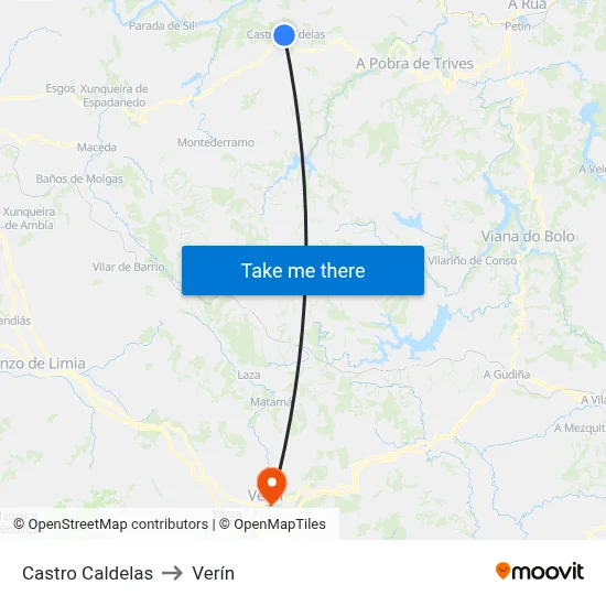 Castro Caldelas to Verín map