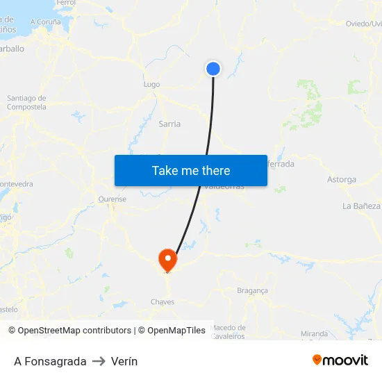 A Fonsagrada to Verín map