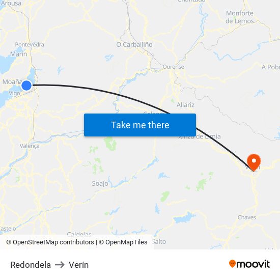 Redondela to Verín map