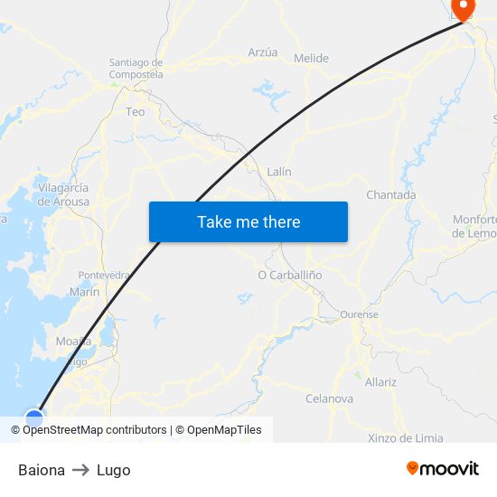 Baiona to Lugo map