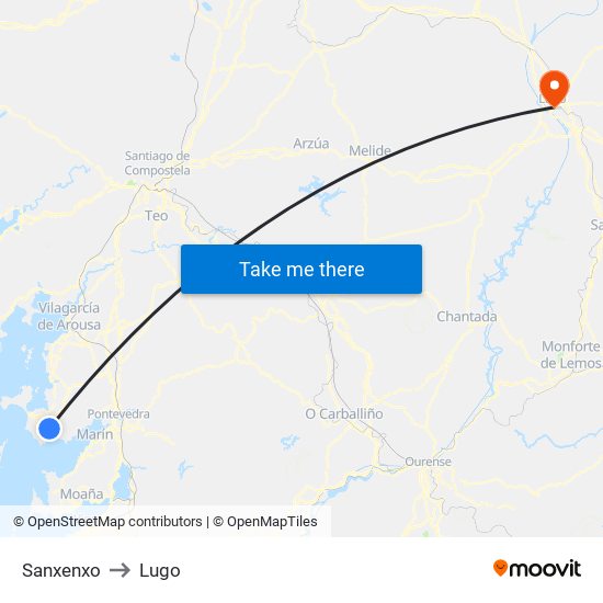 Sanxenxo to Lugo map