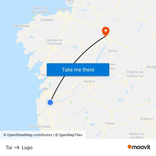 Tui to Lugo map