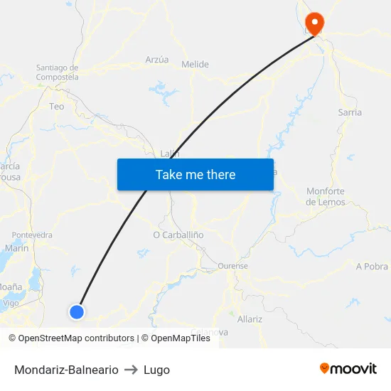 Mondariz-Balneario to Lugo map